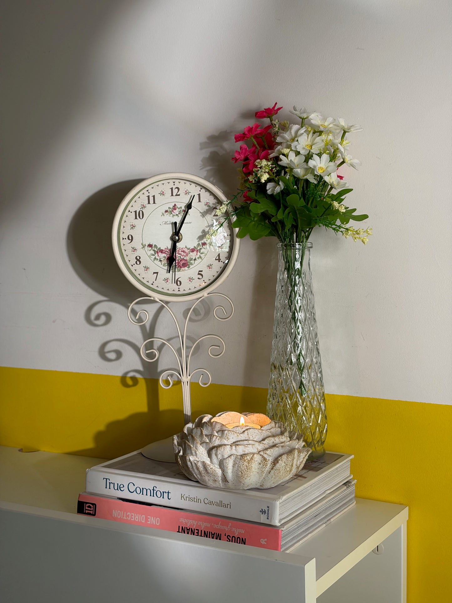 BOUGEOIR RÉSINE FLEUR PIVOINE BLANC DORÉ | VINTAGE