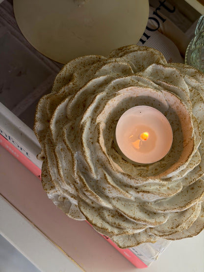 BOUGEOIR RÉSINE FLEUR PIVOINE BLANC DORÉ | VINTAGE