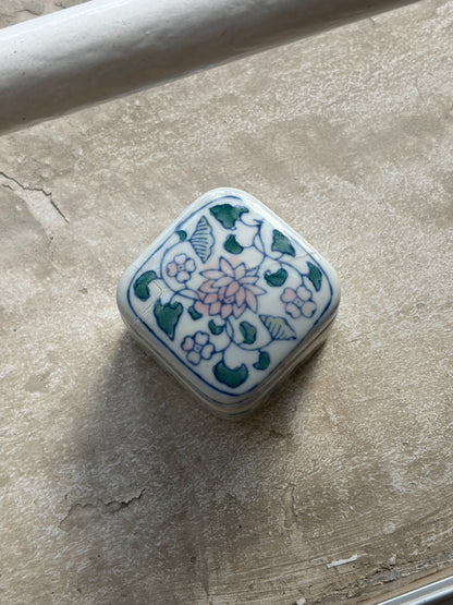 BOÎTE À BIJOUX PORCELAINE CHINOISE FLEURS LOTUS | VINTAGE💙