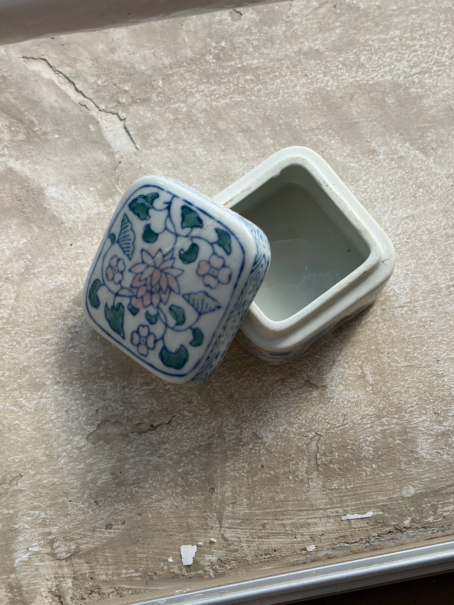 BOÎTE À BIJOUX PORCELAINE CHINOISE FLEURS LOTUS | VINTAGE💙