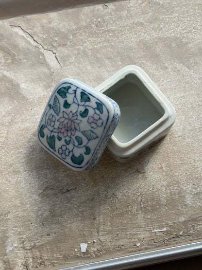 BOÎTE À BIJOUX PORCELAINE CHINOISE FLEURS LOTUS | VINTAGE💙
