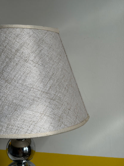 LAMPE DE TABLE CHROME TRIPLE SPHÈRE ABAT-JOUR LIN | VINTAGE
