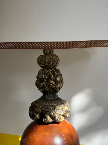 LAMPE DE TABLE BOIS TOURNÉ BRONZE SCULPTÉ | VINTAGE