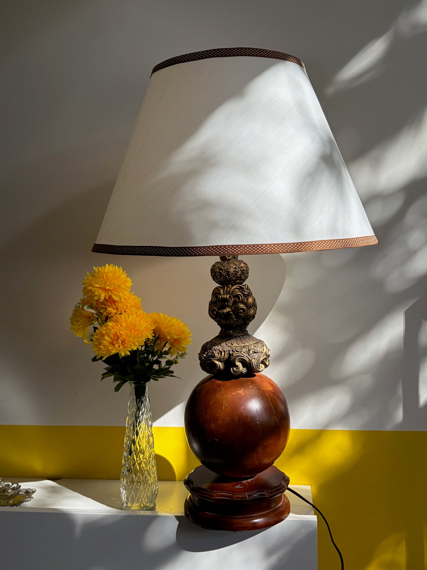 LAMPE DE TABLE BOIS TOURNÉ BRONZE SCULPTÉ | VINTAGE