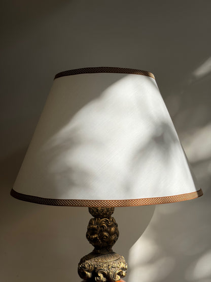 LAMPE DE TABLE BOIS TOURNÉ BRONZE SCULPTÉ | VINTAGE