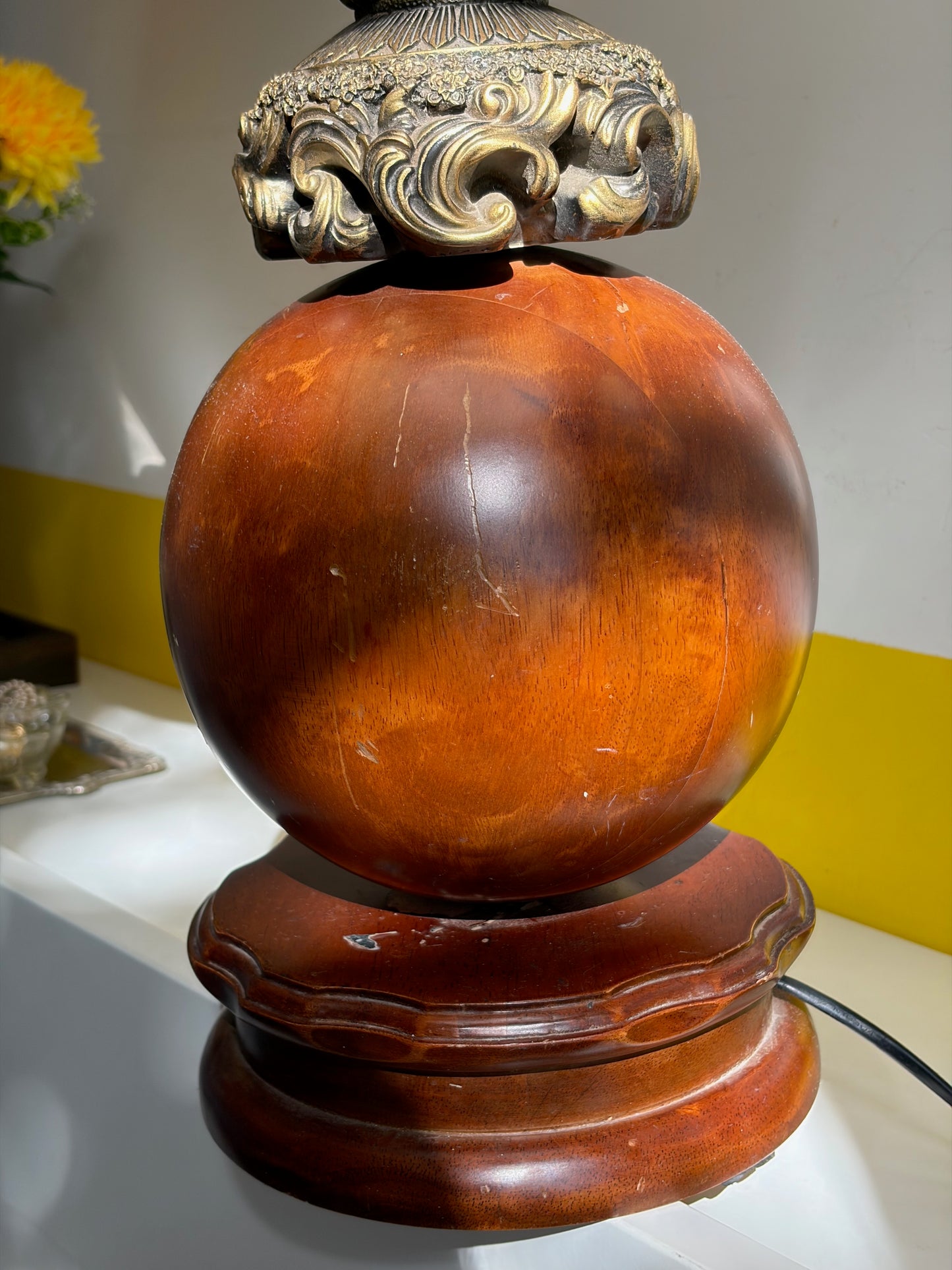 LAMPE DE TABLE BOIS TOURNÉ BRONZE SCULPTÉ | VINTAGE
