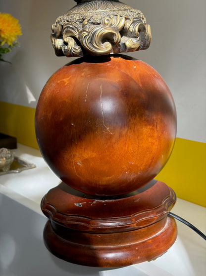 LAMPE DE TABLE BOIS TOURNÉ BRONZE SCULPTÉ | VINTAGE