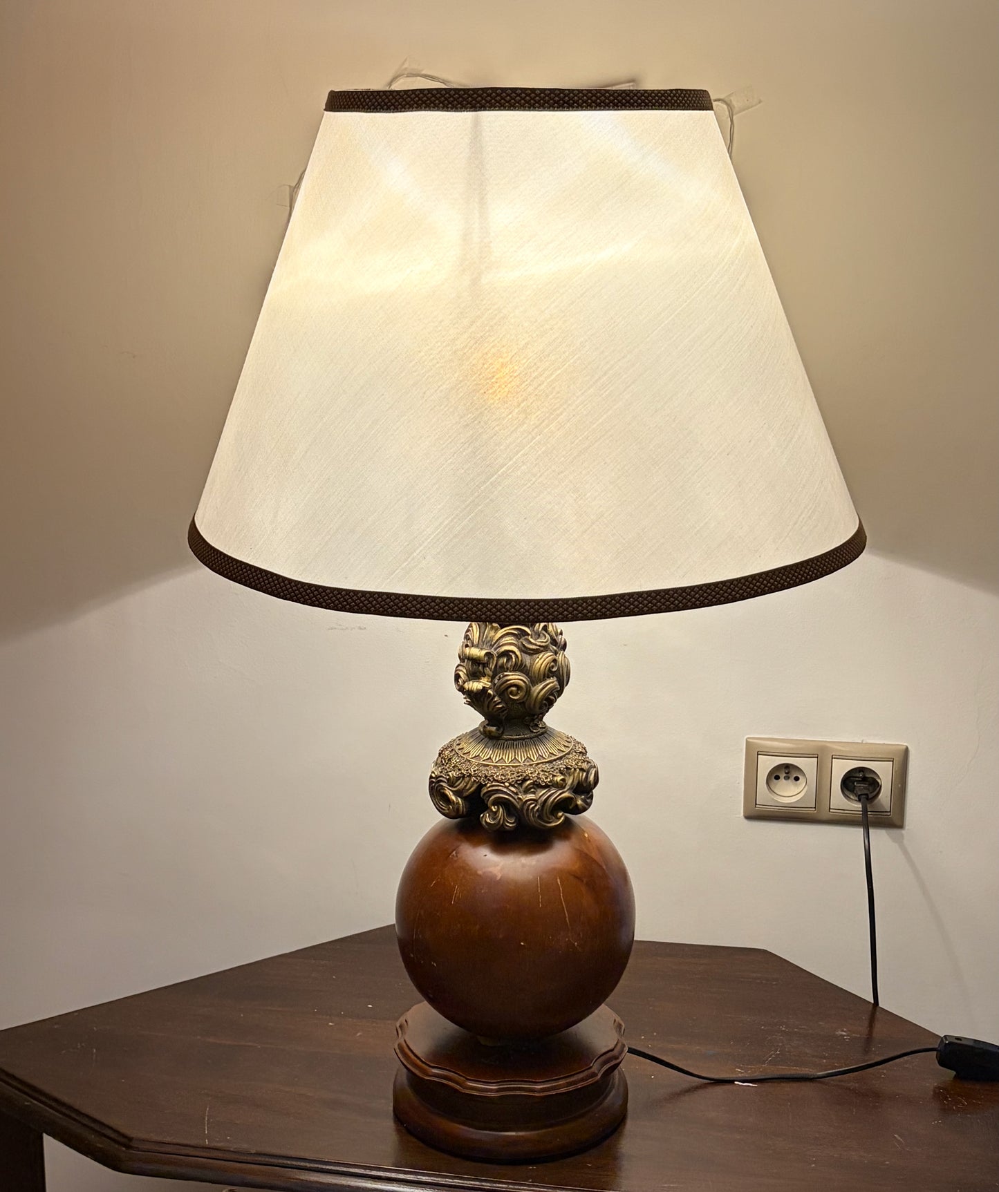 LAMPE DE TABLE BOIS TOURNÉ BRONZE SCULPTÉ | VINTAGE