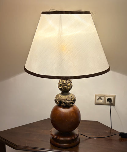 LAMPE DE TABLE BOIS TOURNÉ BRONZE SCULPTÉ | VINTAGE