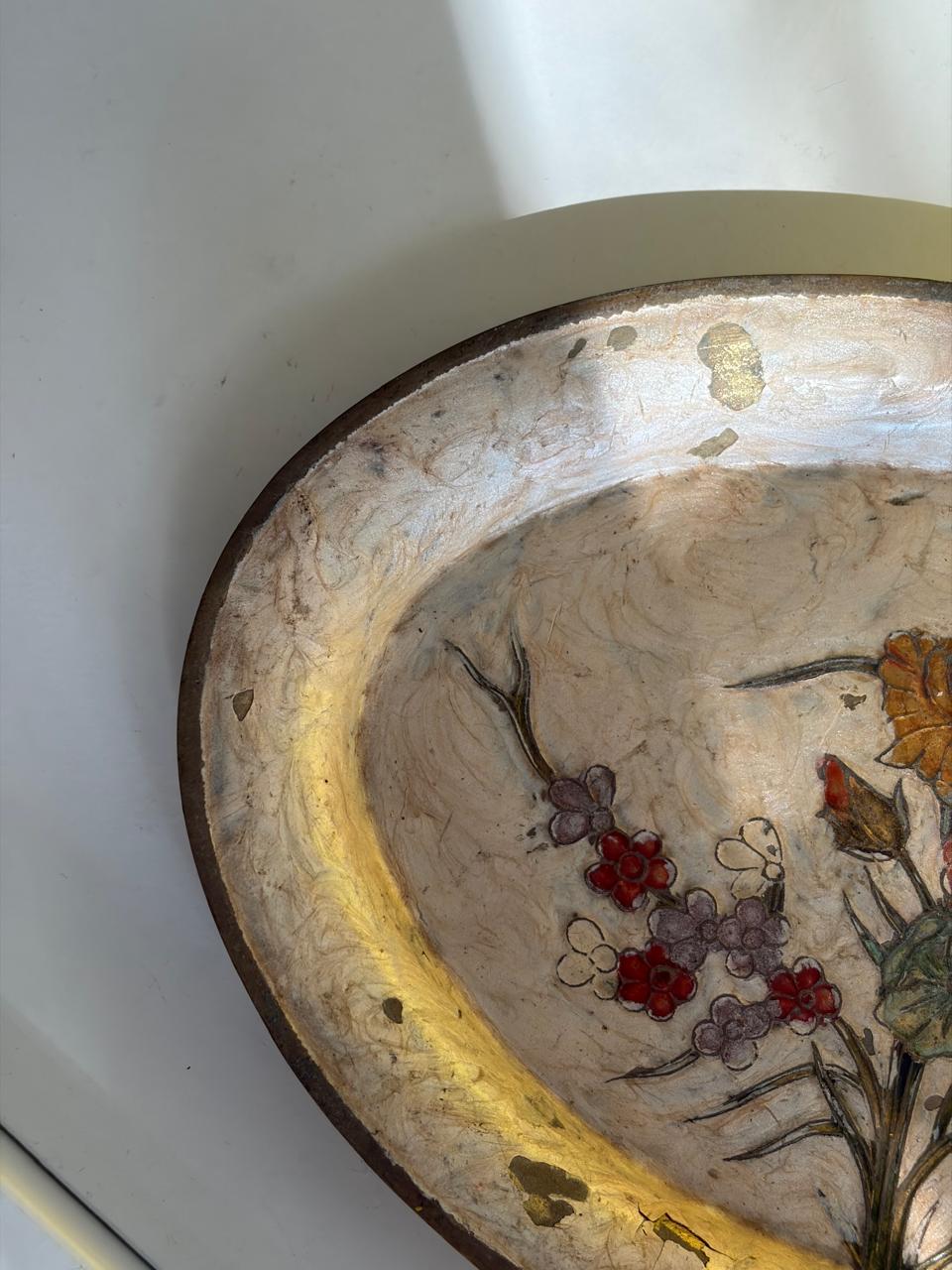 PLATEAU OVALE PAPIER MÂCHÉ FLEURS PEINTES | VINTAGE