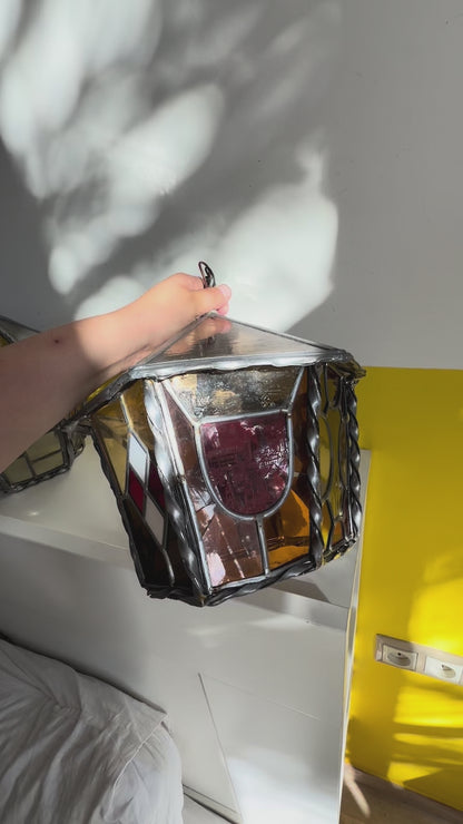 DUO DE LANTERNES VERRE TEINTÉ PLOMB MULTICOLORE | VINTAGE 🏮🌈