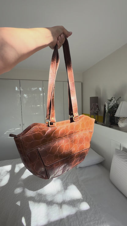 SAC CROCO CAMEL CUIR VINTAGE 👜