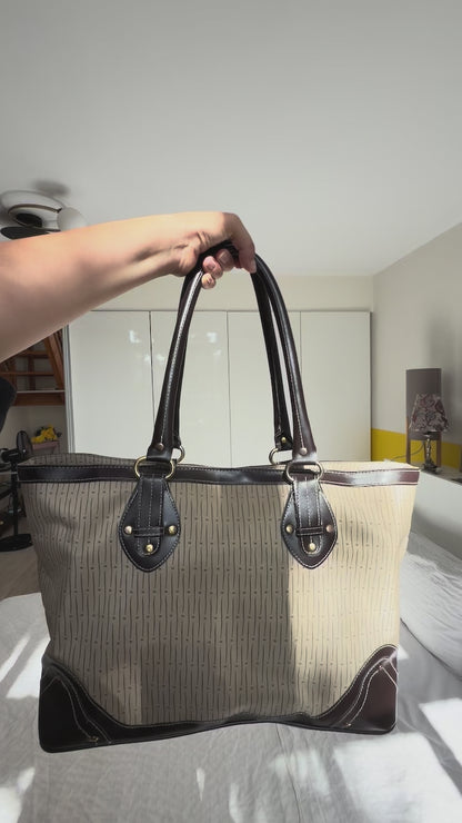 SAC TOILE BEIGE ET CUIR MARRON 🤎