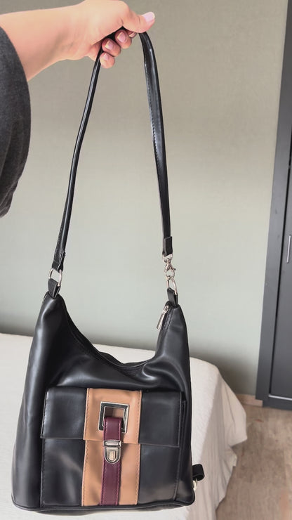 SAC HOBO NOIR VINTAGE | POCHE COLORBLOCK