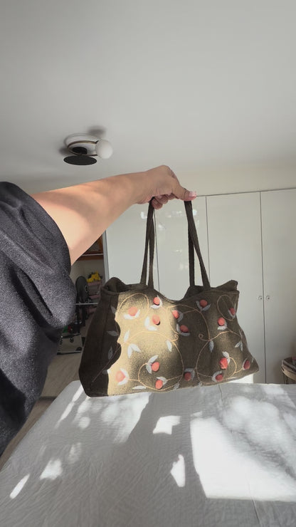 SAC BRODÉ FLEURS KAKI